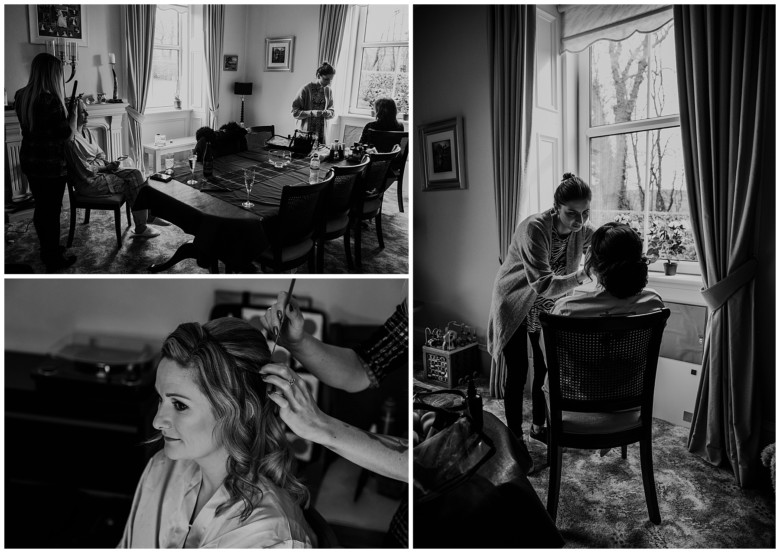 bride and her bridesmaids getting ready for the wedding