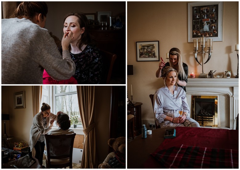 bride and her bridesmaids getting ready for the wedding