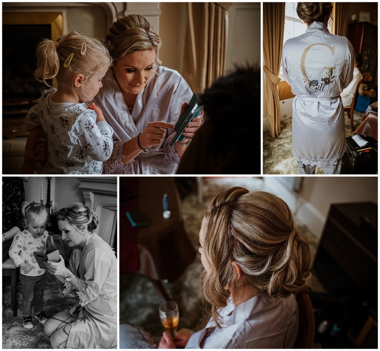 bride and her bridesmaids getting ready for the wedding