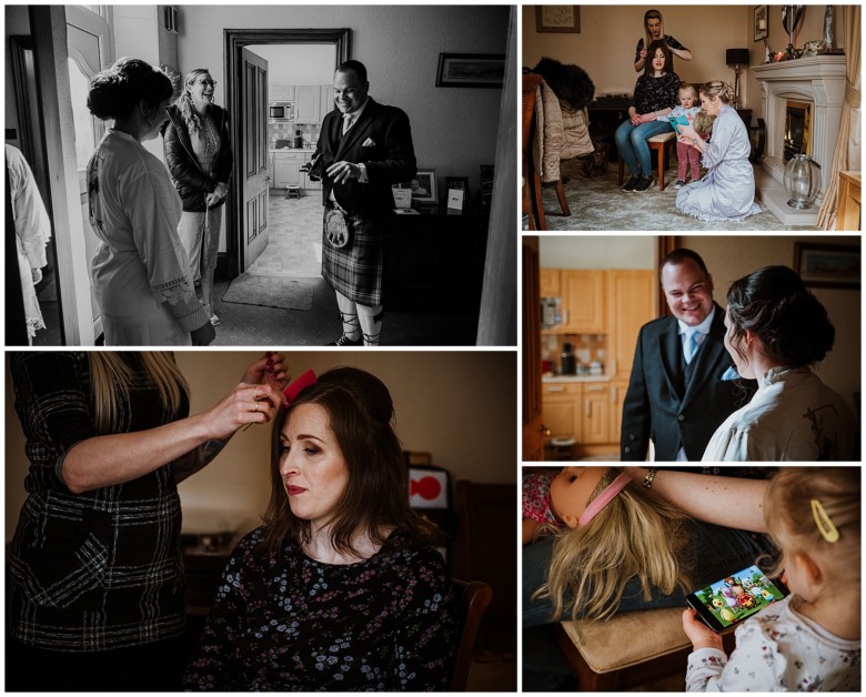 bride and her bridesmaids getting ready for the wedding